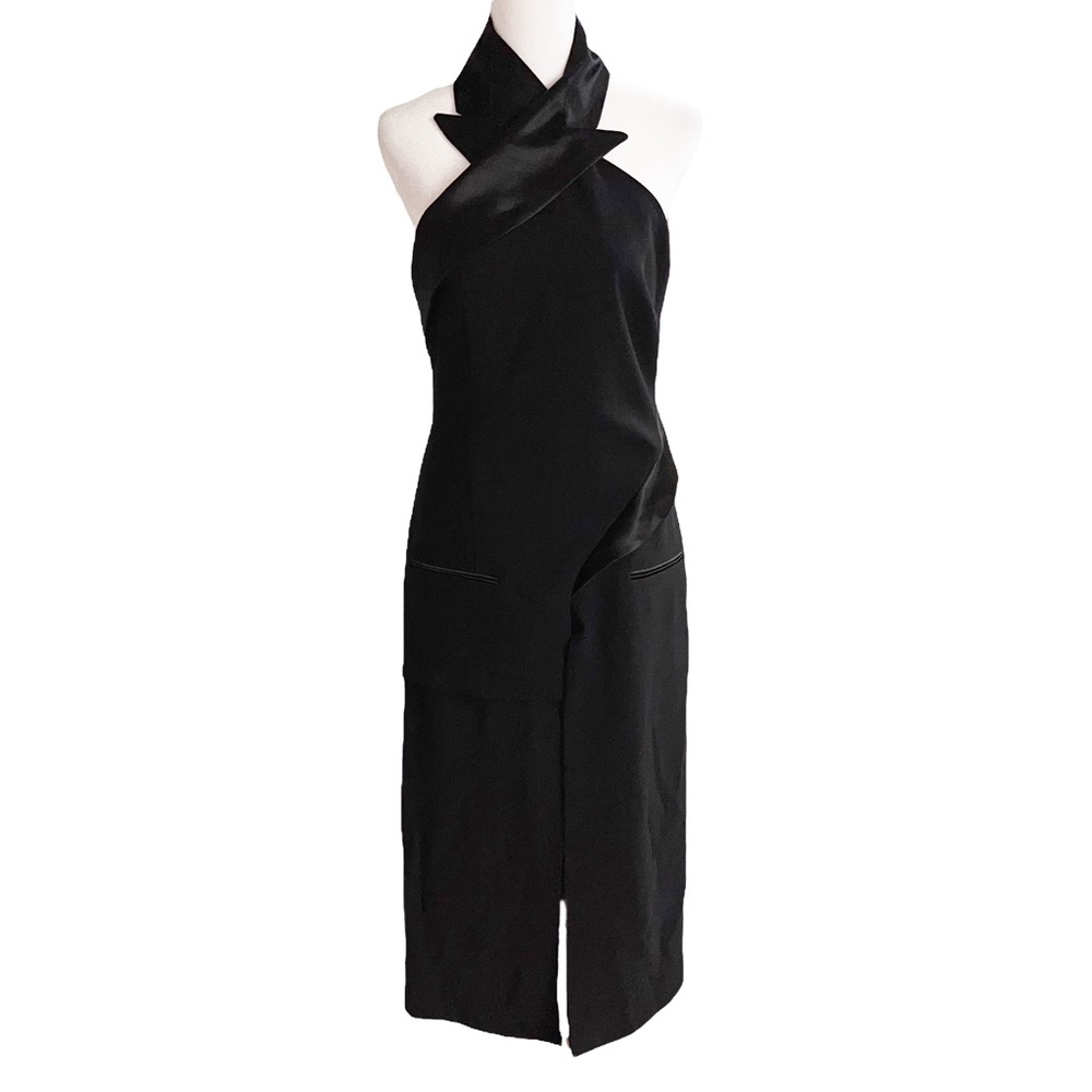 Zara Studio Black Halter Midi Dress Tuxedo Backless Size S W/flaw